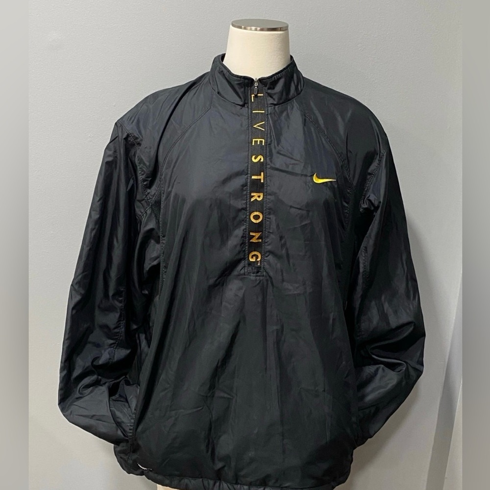 Vintage Nike Livestrong Mens Spell Out Lance Armstrong Cycling Jacket Black L